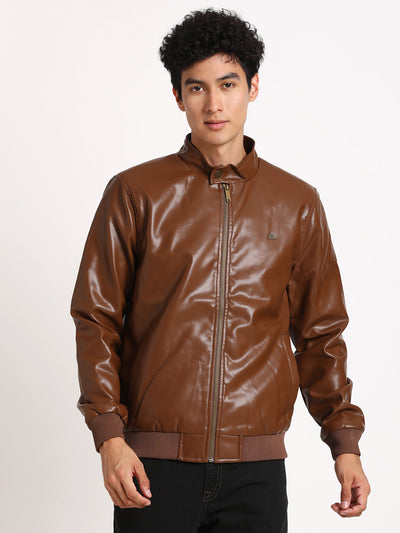 Polyurethane Brown Plain Regular Fit Full Sleeve Casual Windcheater