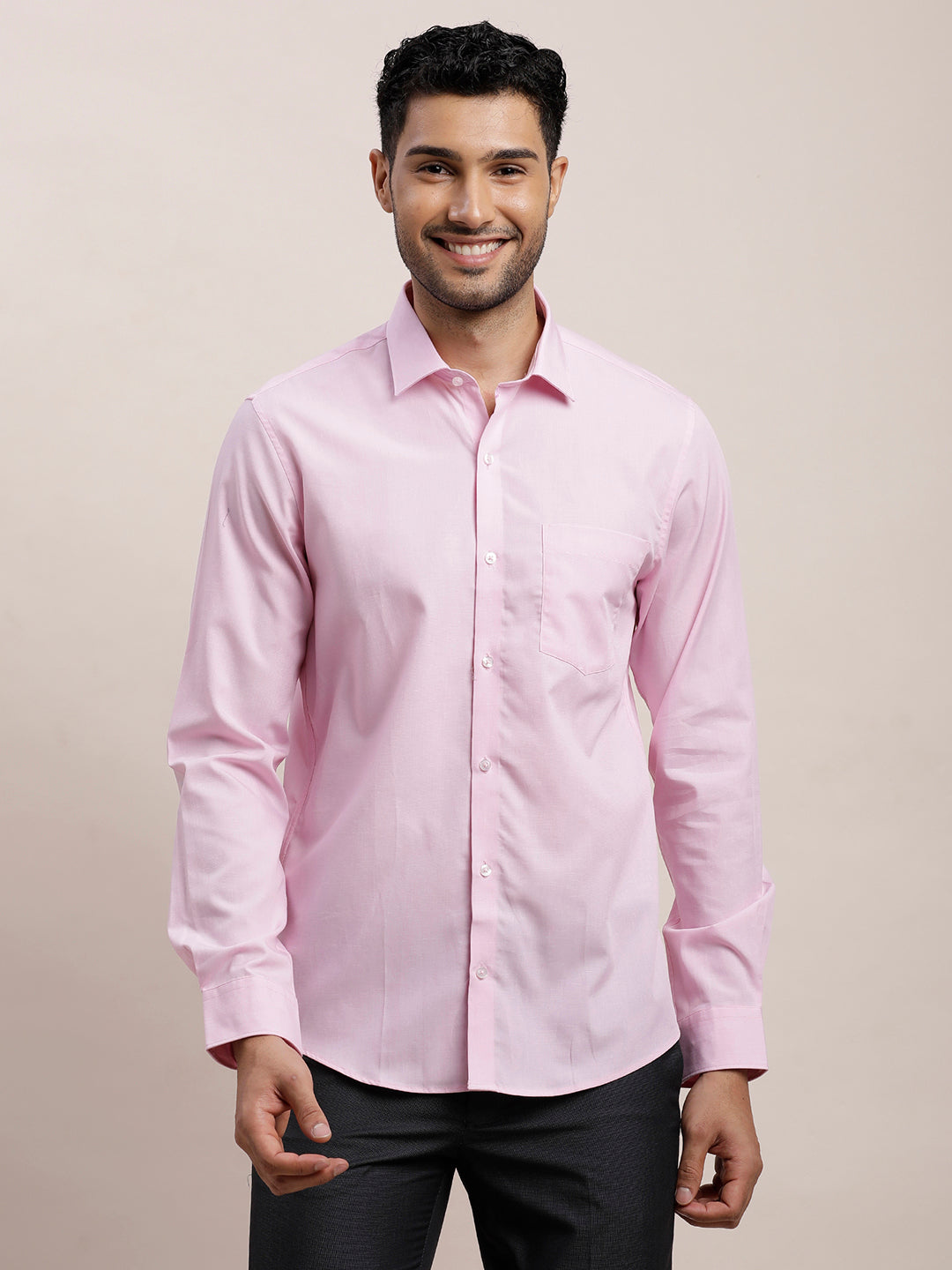 100% Cotton Light Pink Plain Slim Fit Full Sleeve Formal Shirt