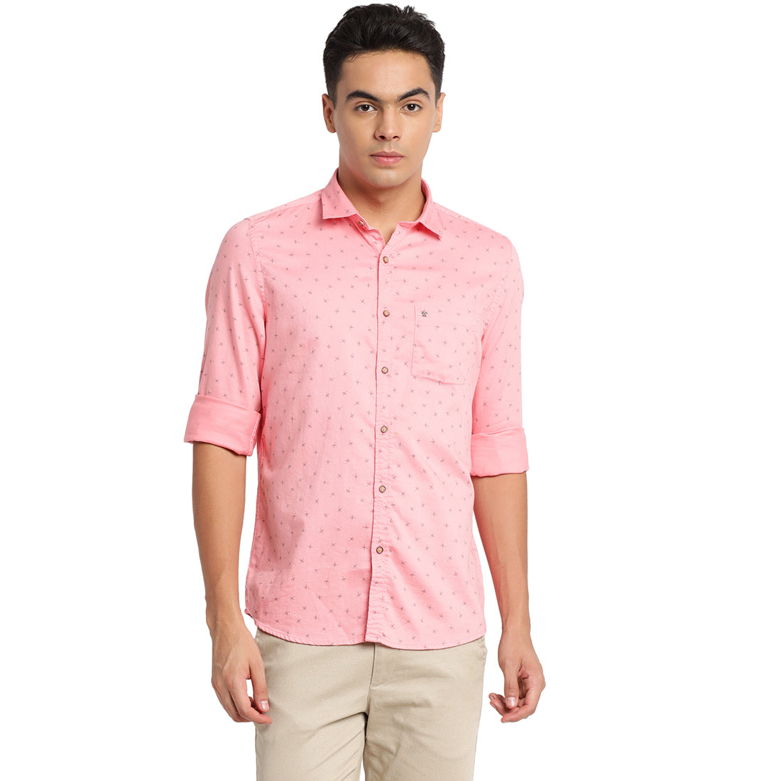 Turtle Men Pink Cotton Printed Slim Fit Casual Shirts