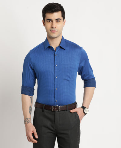 100% Cotton Blue Dobby Slim Fit Full Sleeve Ceremonial Shirt