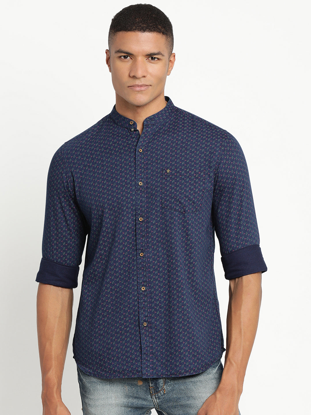 Turtle Men Navy Blue Cotton Checked Slim Fit Casual Shirts