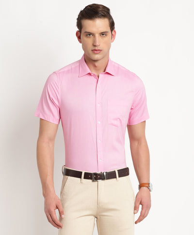 100% Cotton Pink Plain Regular Fit Half Sleeve Formal Shirt