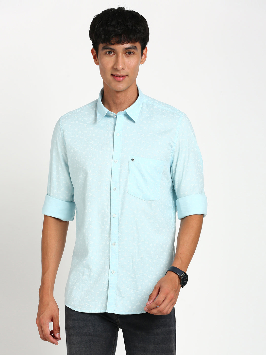 100% Cotton Blue Plain Slim Fit Full Sleeve Casual Shirt