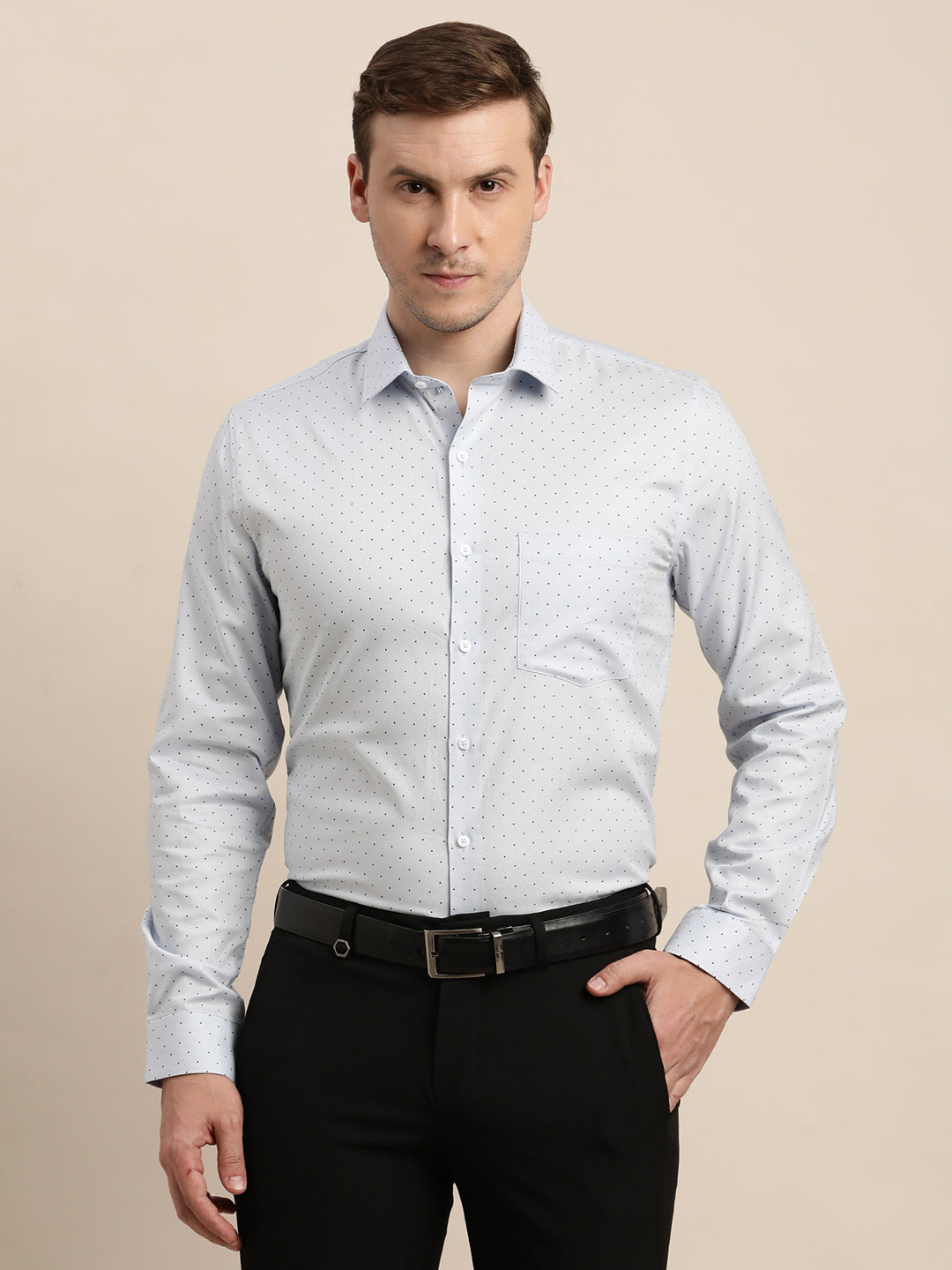 100% Cotton White Printed Slim Fit Full Sleeve Formal Shirt