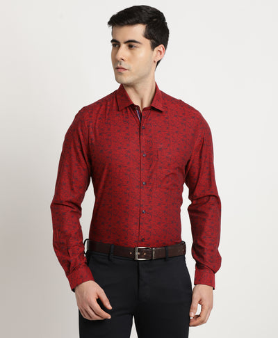 100% Cotton Red Printed Slim Fit Full Sleeve Ceremonial Shirt