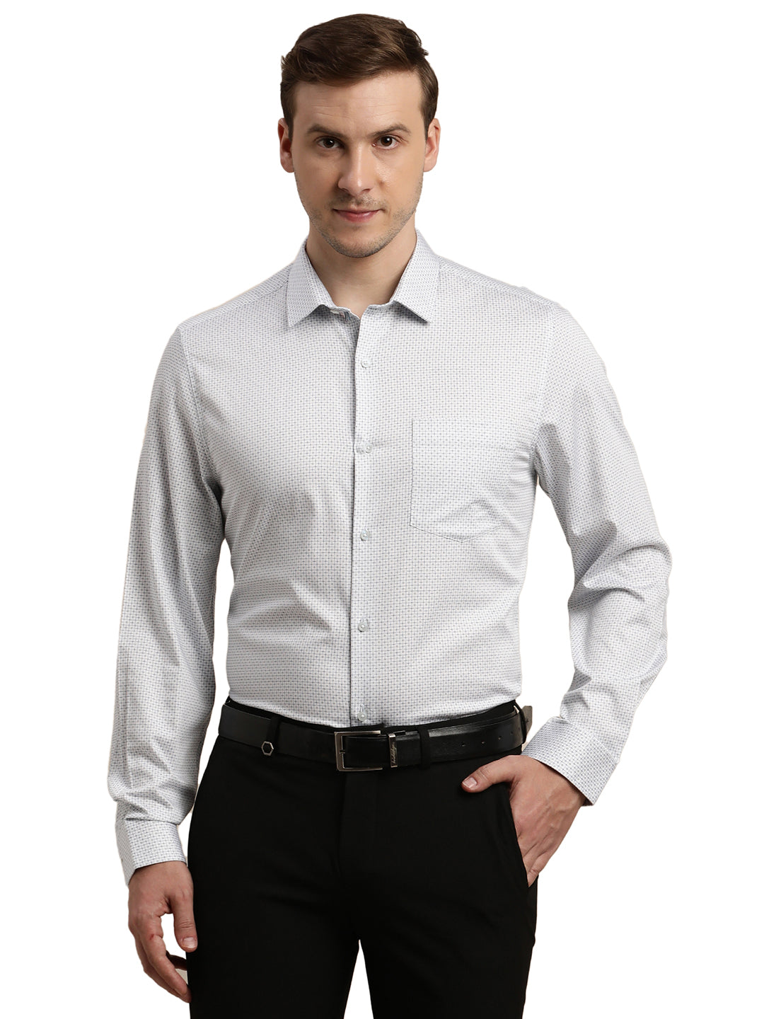 100% Cotton White Printed Slim Fit Full Sleeve Formal Shirt