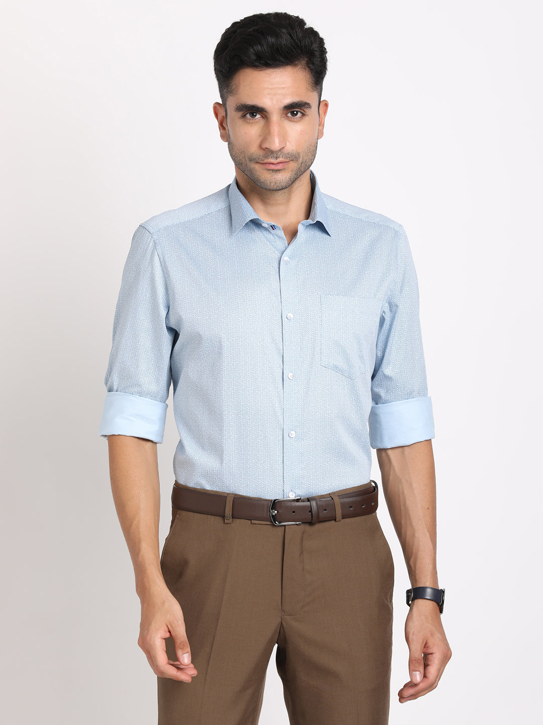 100% Cotton Blue Printed Regular Fit Full Sleeve Formal Shirt