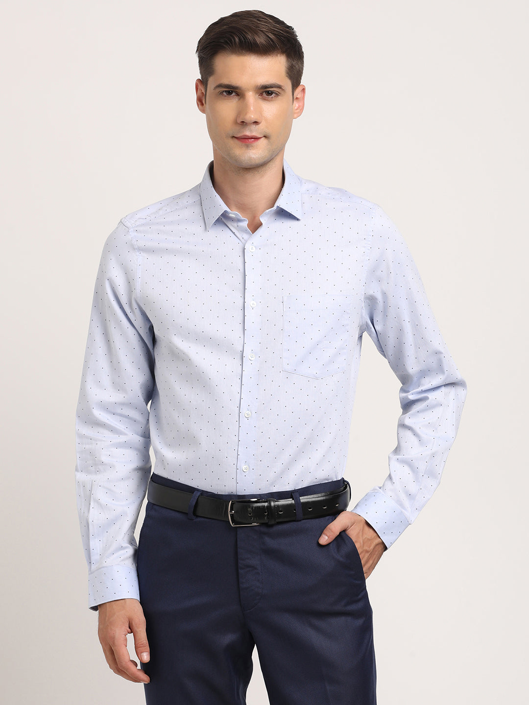 100% Cotton Light Blue Printed Slim Fit Full Sleeve Formal Shirt