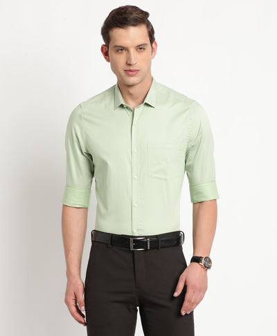 100% Cotton Pista Green Printed Slim Fit Full Sleeve Formal Shirt