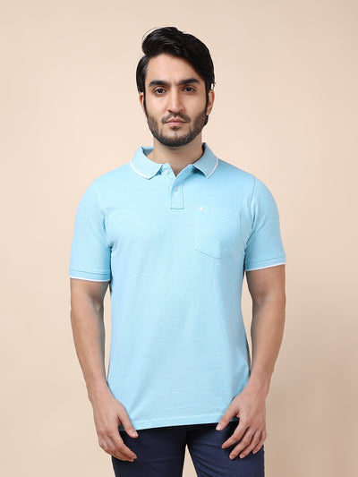 100% Cotton Blue Plain Polo Neck Half Sleeve Casual T-Shirt