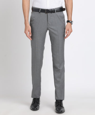 Poly Viscose Grey Plain Slim Fit Flat Front Formal Trouser