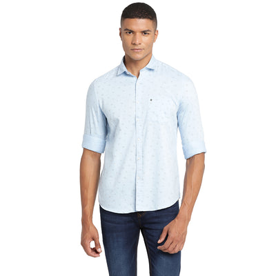 Turtle Men Sky Blue Cotton Printed Slim Fit Casual Shirts