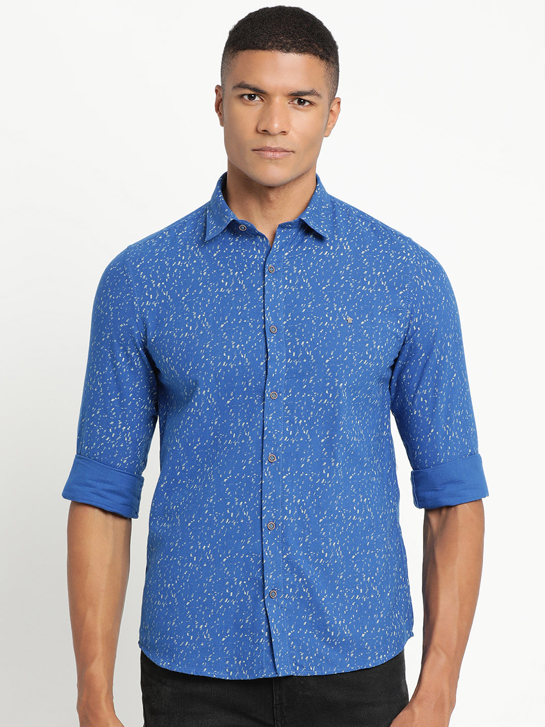 Khadi Blue Printed Slim Fit Full Sleeve Casual Shirt