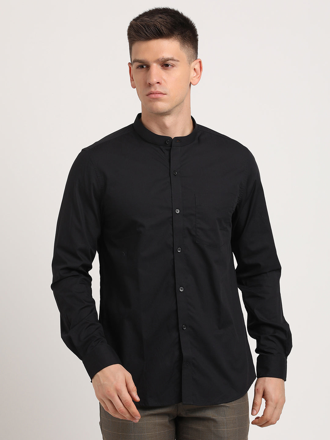 100% Cotton Black Plain Slim Fit Full Sleeve Formal Shirt