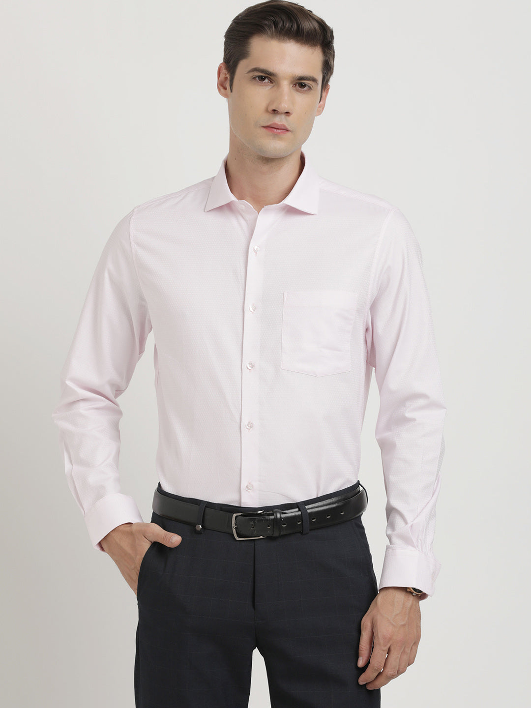 100% Cotton Pink Dobby Regular Fit Full Sleeve Formal Shirt