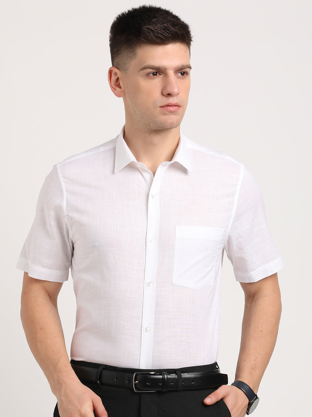 100% Cotton White Plain Slim Fit Half Sleeve Formal Shirt