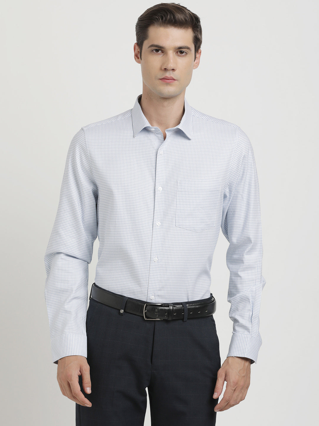 Giza Cotton Light Blue Dobby Slim Fit Full Sleeve Formal Shirt