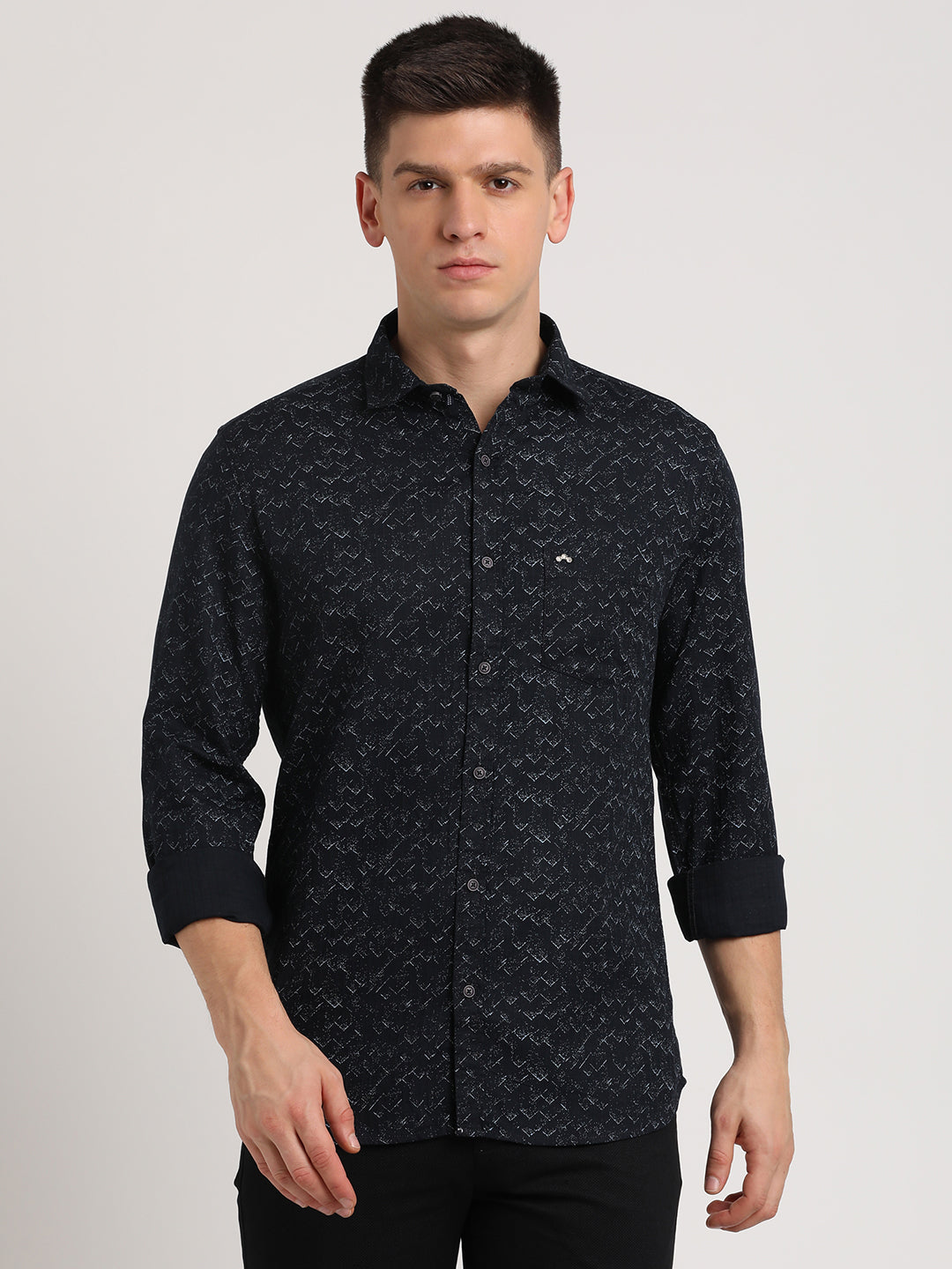 100% Cotton Black Printed Slim Fit Full Sleeve Casual Shirt