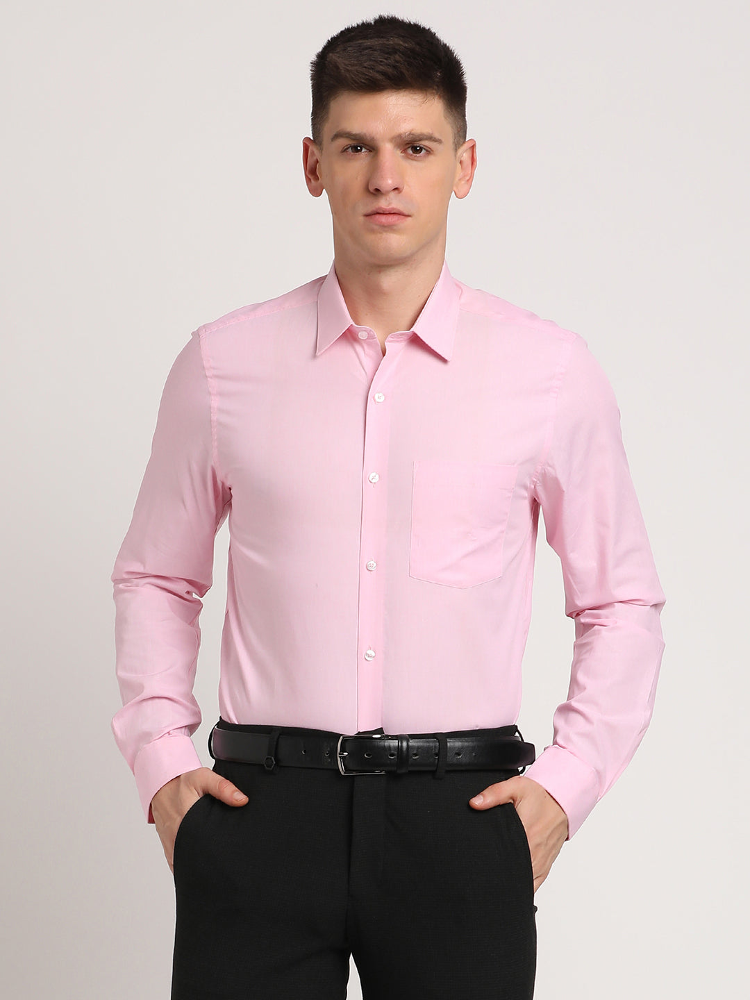 100% Cotton Pink Plain Slim Fit Full Sleeve Formal Shirt