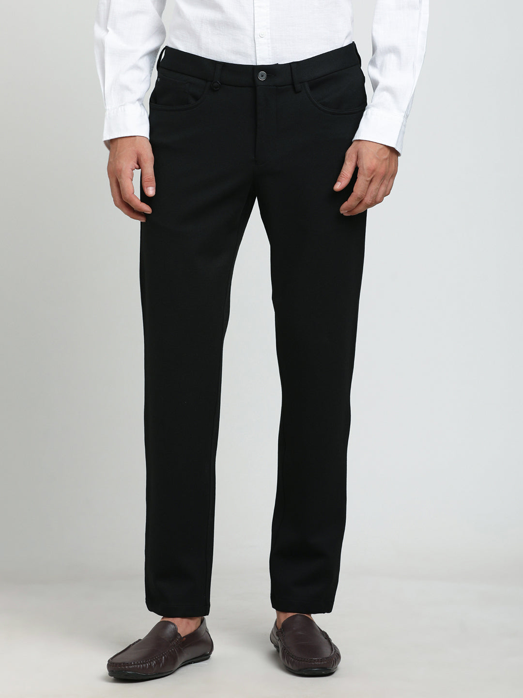 Cotton Black Printed Slim Fit Flat Front Ceremonial Trouser