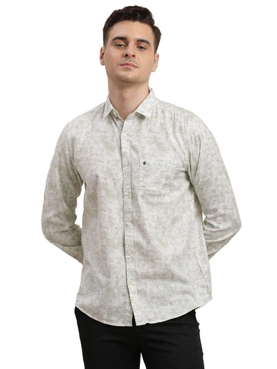 Cotton Tencel Grey Printed Slim Fit Full Sleeve Casual Shirt