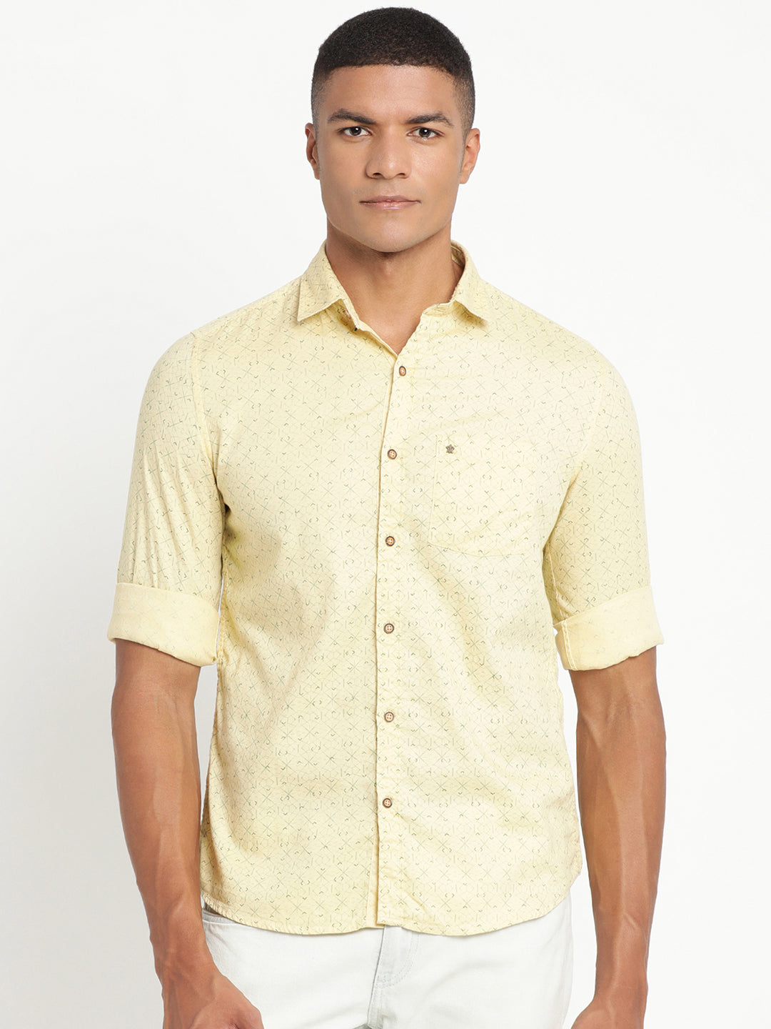 100% Cotton Lemon Printed Slim Fit Full Sleeve Casual Shirt