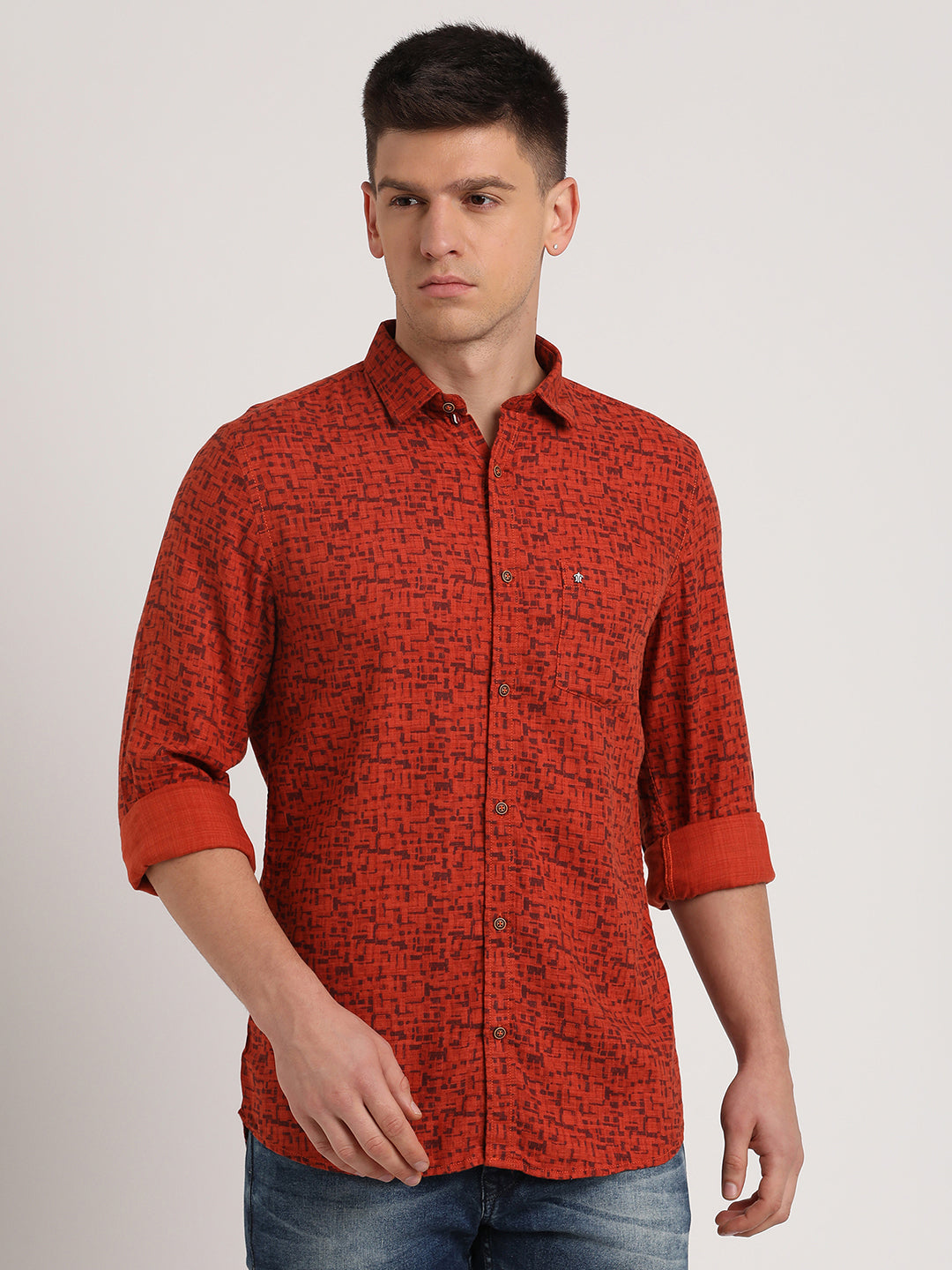 Rust Slim Fit printed Shirt For Men