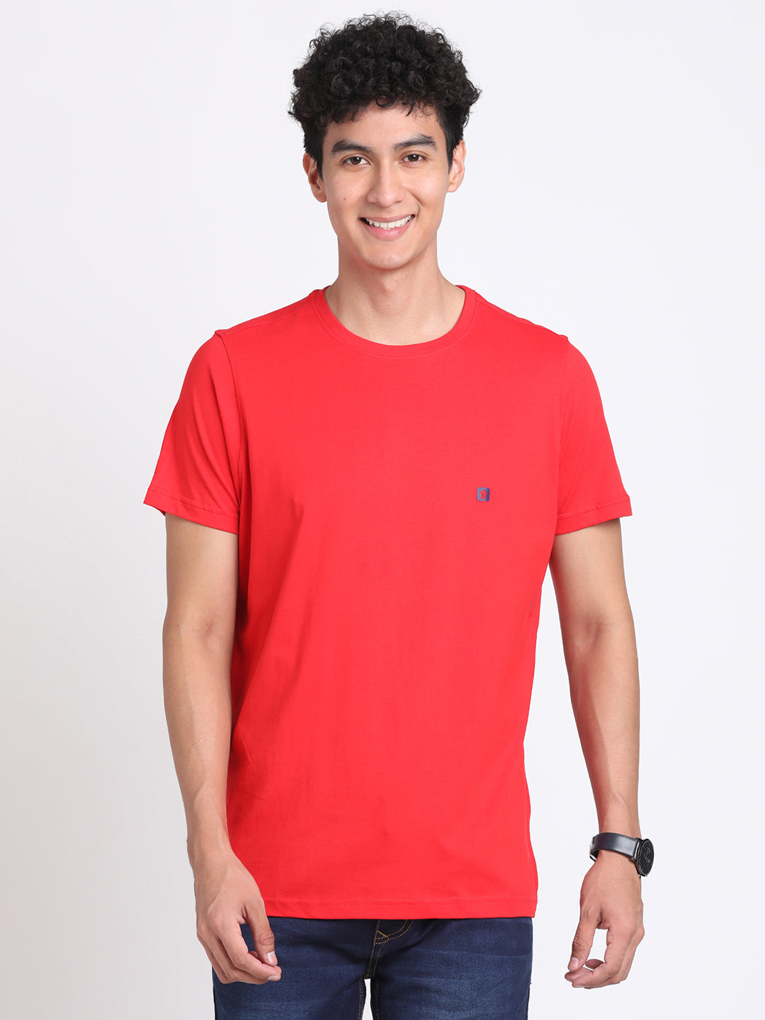 100% Cotton Blue-Red Plain Round Neck Half Sleeve Casual Essential T-Shirt (Pack Of 2)