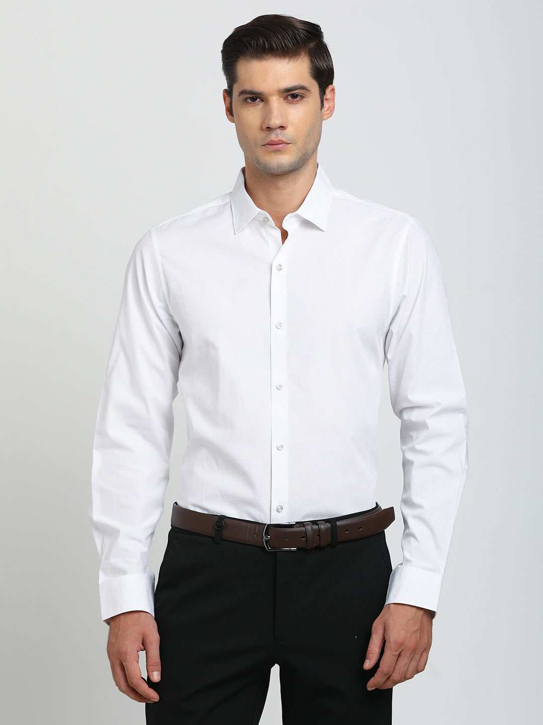 100% Cotton White Jacquard Slim Fit Full Sleeve Ceremonial Shirt