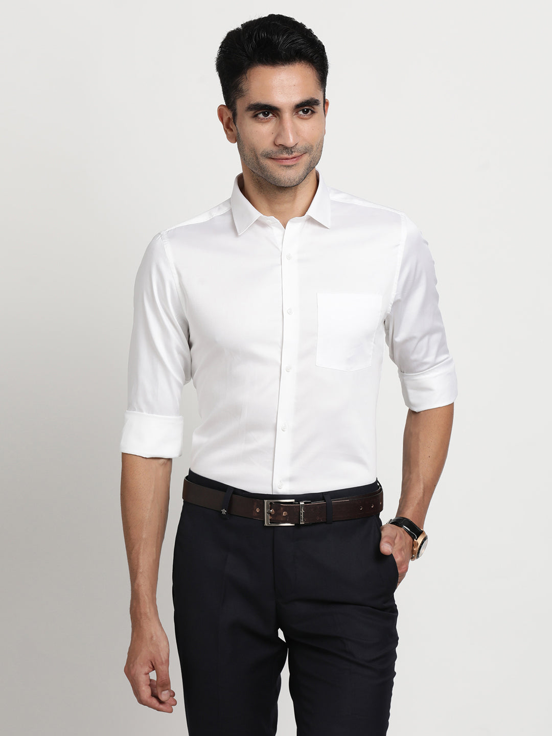 100% Cotton White Plain Slim Fit Full Sleeve Formal Shirt