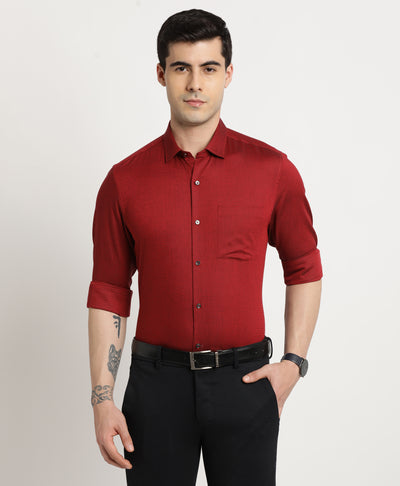 100% Cotton Red Dobby Slim Fit Full Sleeve Ceremonial Shirt