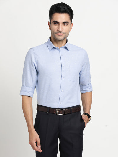 100% Cotton Blue Plain Slim Fit Full Sleeve Formal Shirt