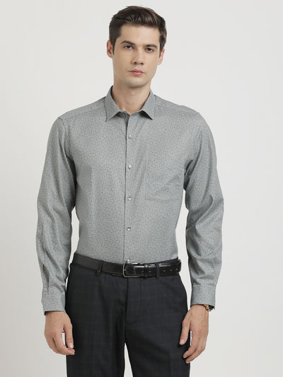 100% Cotton Grey Printed Regular Fit Full Sleeve Formal Shirt
