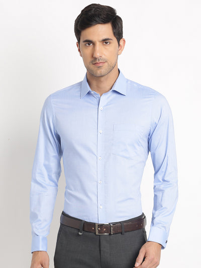 Giza Cotton Light Blue Plain Slim Fit Full Sleeve Formal Shirt