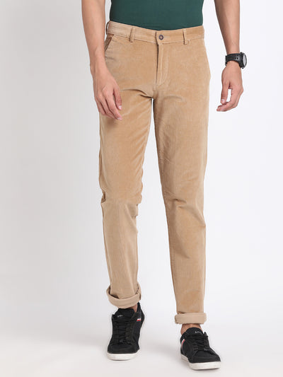 Cord Brown Plain Ultra Slim Fit Flat Front Casual Trouser