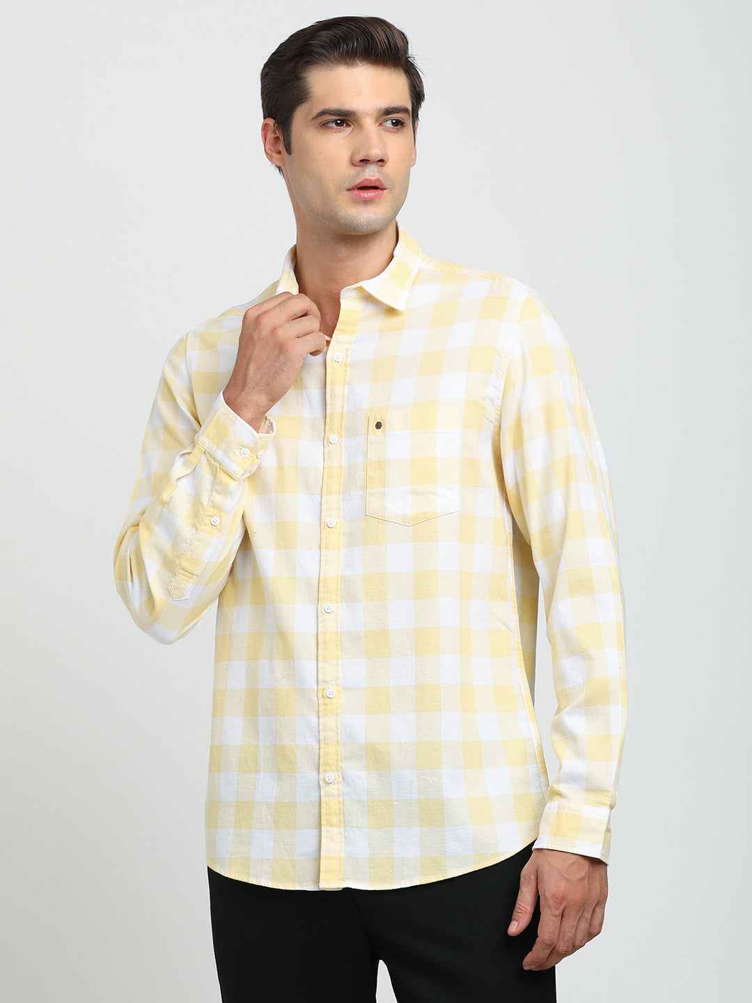 100% Cotton Lemon Checkered Slim Fit Full Sleeve Casual Shirt