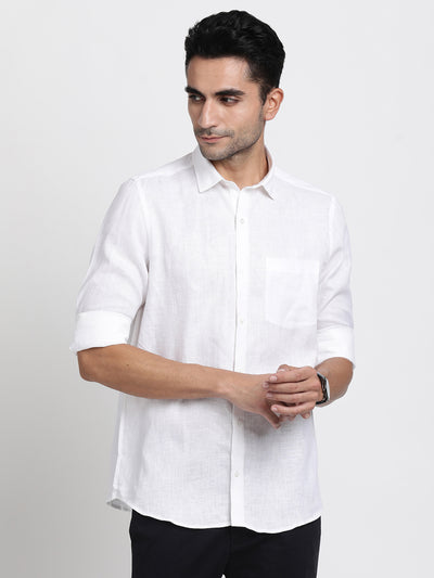 Pure Linen White Plain Slim Fit Full Sleeve Formal Shirt