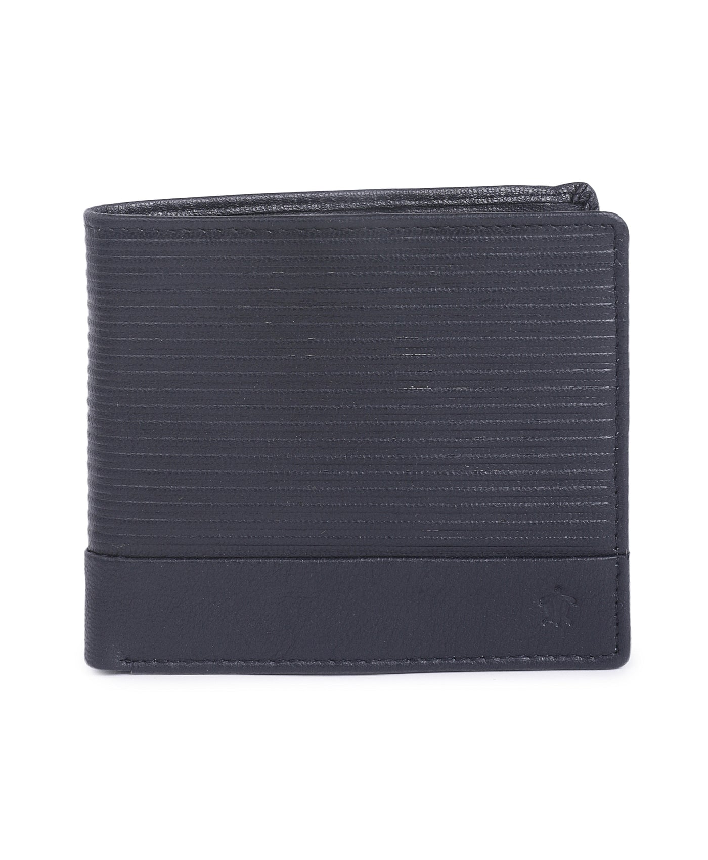 Leather Navy Blue Self Design Regular Formal Wallets