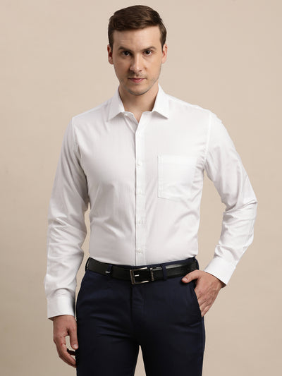 100% Cotton White Dobby Slim Fit Full Sleeve Formal Shirt