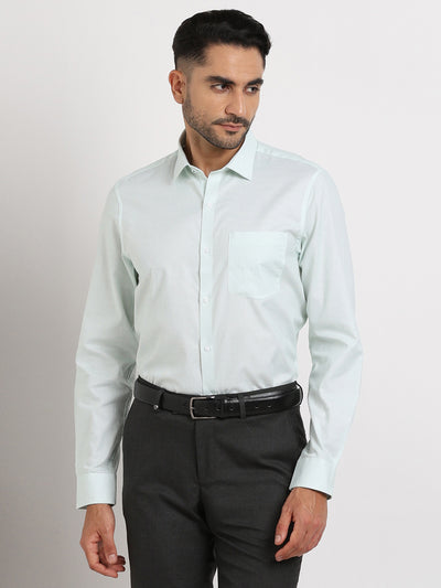 100% Cotton Mint Green Printed Slim Fit Full Sleeve Formal Shirt