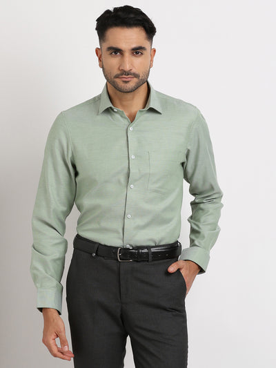 100% Cotton Green Dobby Slim Fit Full Sleeve Formal Shirt