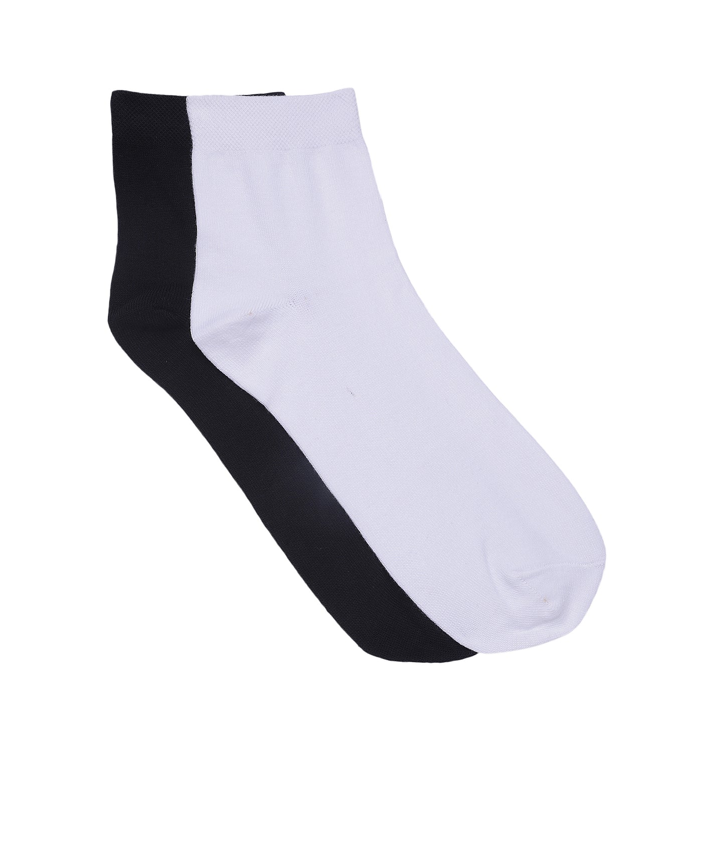 Cotton Black-White Solid Ankle Length Formal Socks (Pack Of 2)