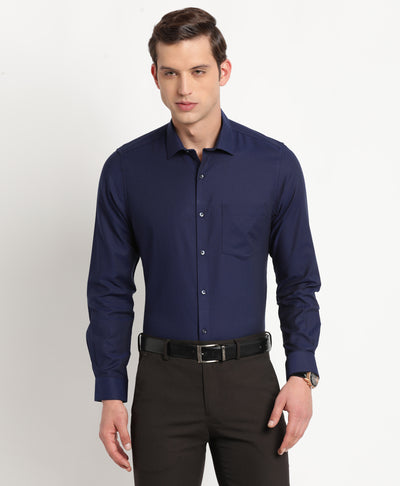 100% Cotton Navy Blue Dobby Slim Fit Full Sleeve Formal Shirt