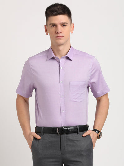 100% Cotton Purple Plain Slim Fit Half Sleeve Formal Shirt