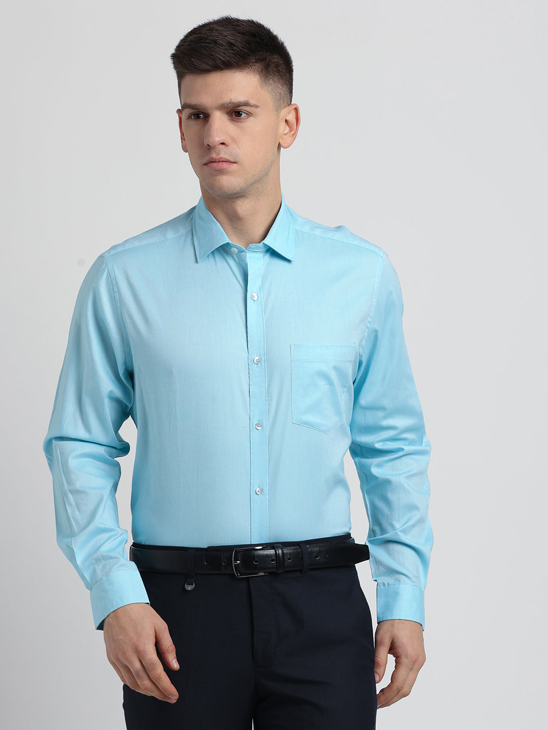 100% Cotton Sky Blue Plain Regular Fit Full Sleeve Formal Shirt