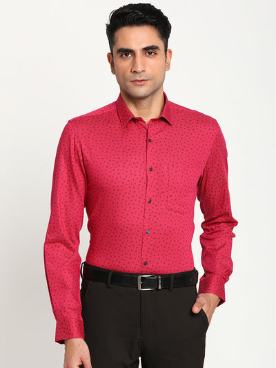 100% Cotton Red Printed Slim Fit Full Sleeve Formal Shirt