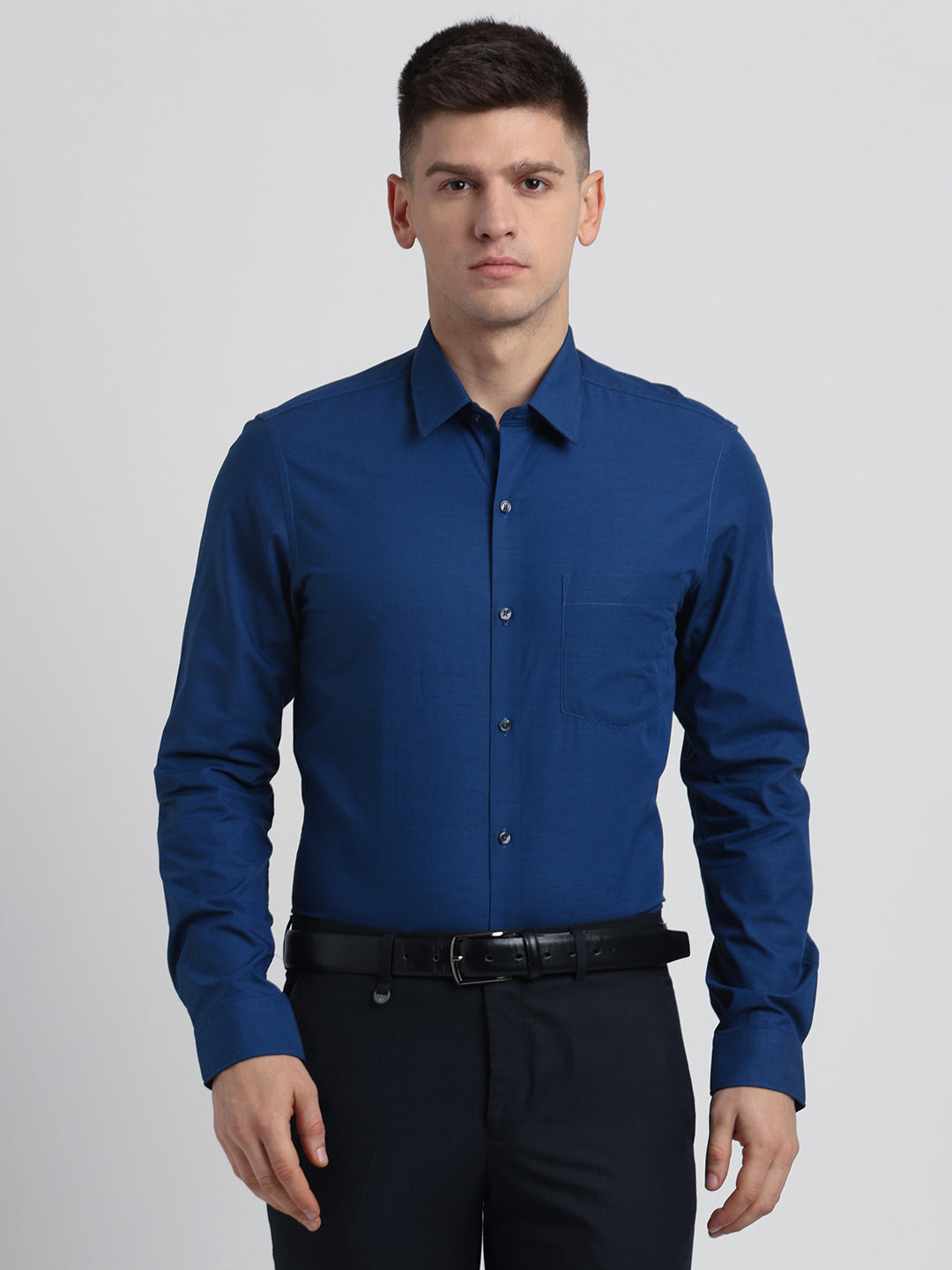 100% Cotton Royal Blue Plain Slim Fit Full Sleeve Formal Shirt