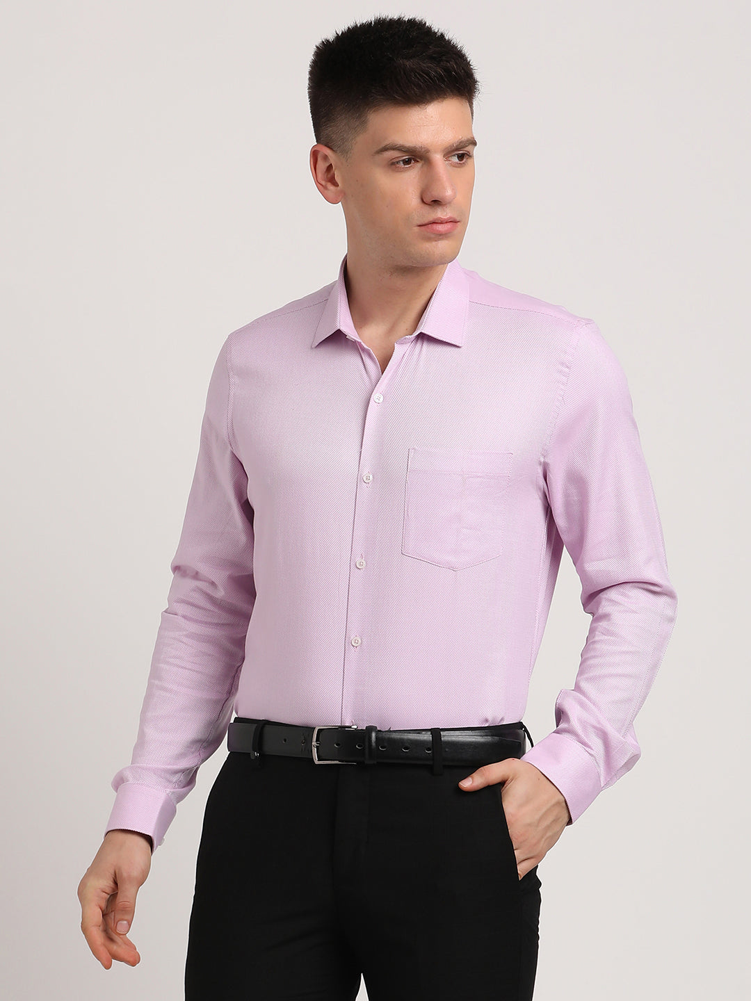 100% Cotton Light Purple Dobby Slim Fit Full Sleeve Formal Shirt