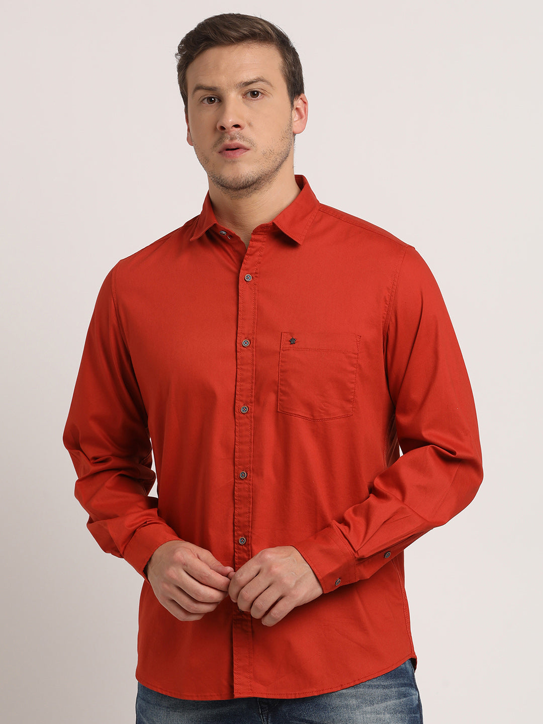 Cotton Red Printed Slim Fit Full Sleeve Casual Shirt