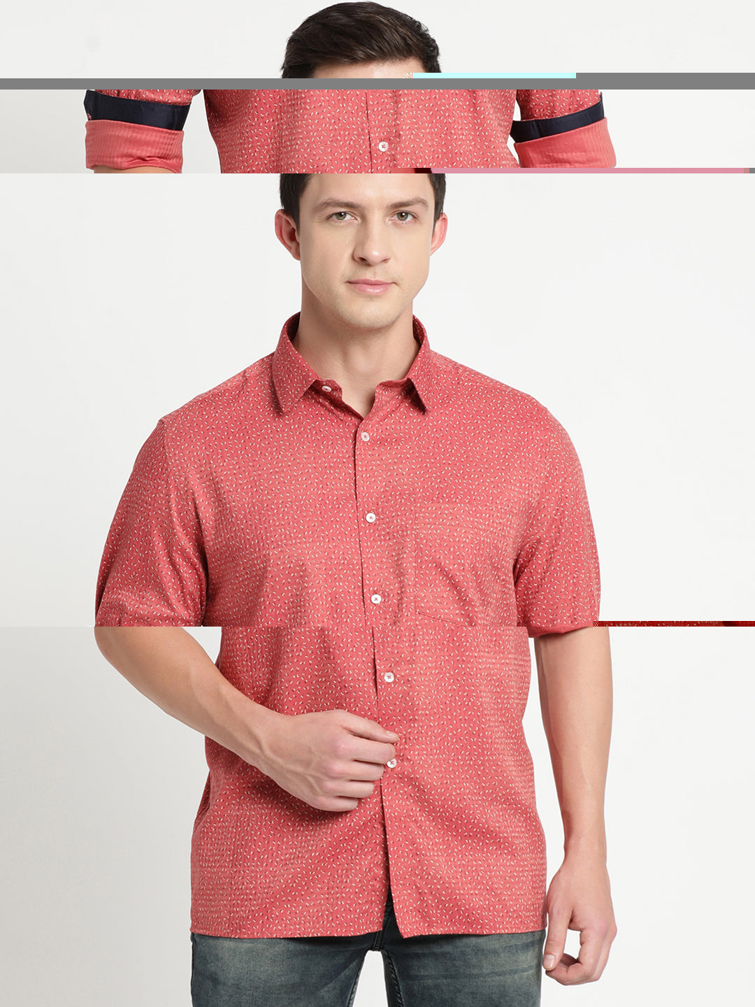 Cotton Tencel Red Printed Regular Fit Full Sleeve Formal Shirt